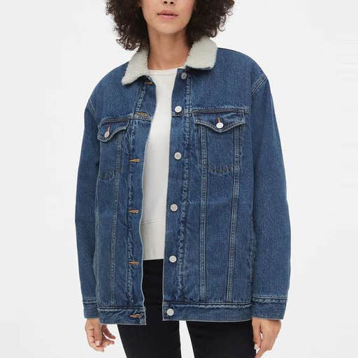 gap.com, Gap Sherpa-Lined Oversized Icon Denim Jacket