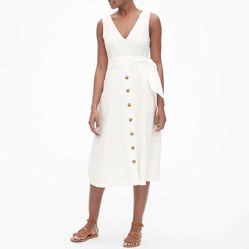 gap.com, Gap Sleeveless Button-Front Midi Dress In Linen