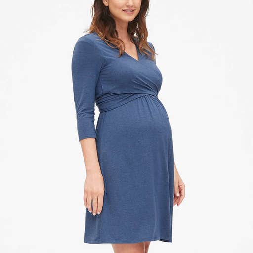 gap.com, Gap Solid Three-Quarter Sleeve Wrap Dress