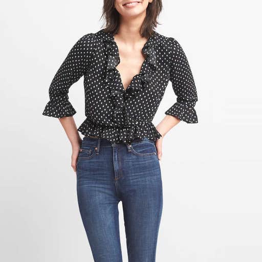 gap.com, Gap Wrap-Front Print Ruffle Blouse