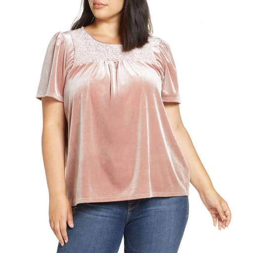 nordstrom.com, Gibson x Glam The Motherchic Smocked Yoke Velvet Tee