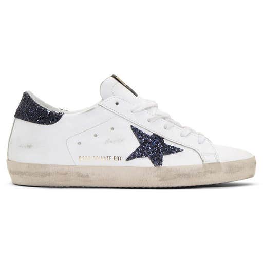ssense.com, Golden Goose White Glitter Superstar Sneakers