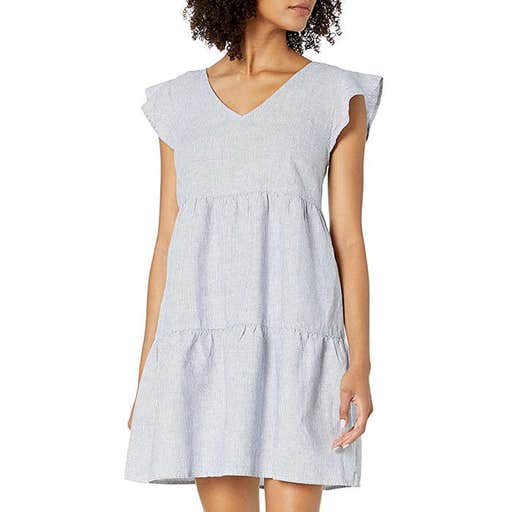 amazon.com, Goodthreads Relaxed Fit Washed Linen Blend Flutter Sleeve Peasant Dress