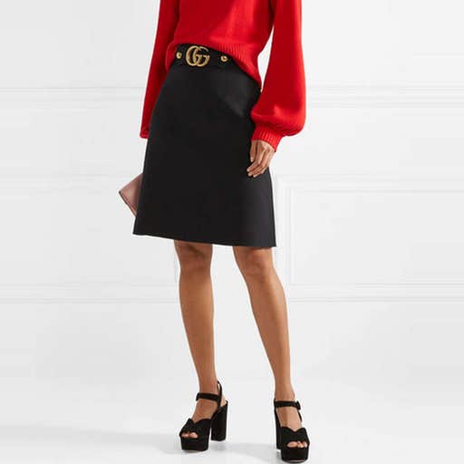 net-a-porter.com, Gucci Embellished Wool and Silk-Blend Skirt