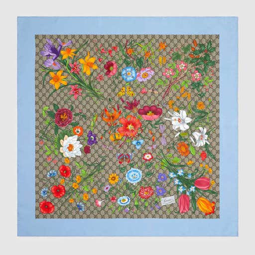 gucci.com, Gucci GG Flora Print Silk Scarf
