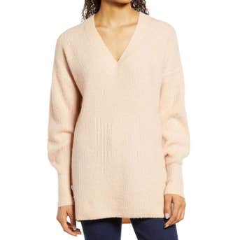 Halogen Cozy V-Neck Tunic Sweater
