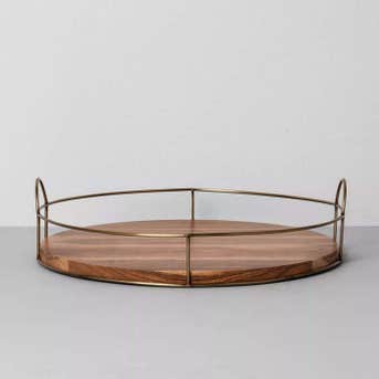 Hearth & Hand Round Wood and Wire Tray