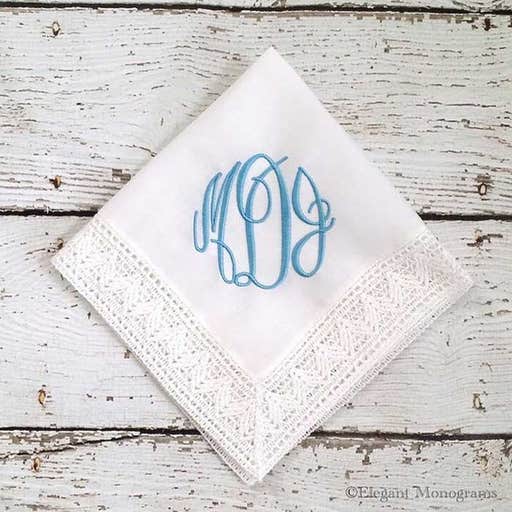 etsy.com, Heather Strickland Monogrammed Something Blue Bridal Embroidered Wedding Handkerchief