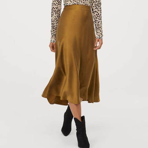 hm.com, H&M Calf-Length Satin Skirt