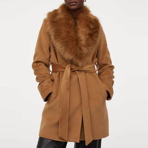 hm.com, H&M Coat With Faux Fur Collar