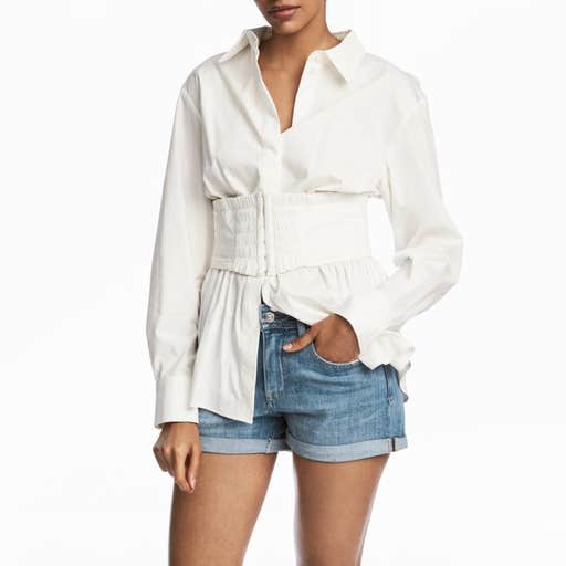hm.com, H&M Cotton Waist-cincher Blouse