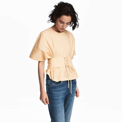 hm.com, H&M Cotton Waist-Cincher Blouse