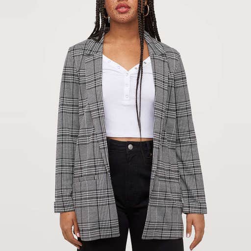 hm.com, H&M Long Jacket In Black/White Checked