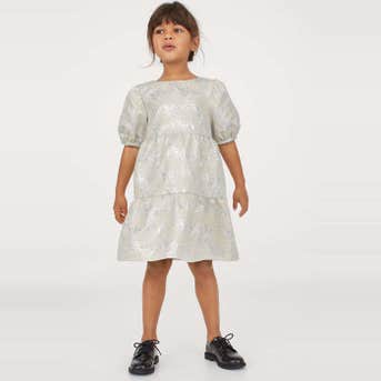 H&M Puff-Sleeved Brocade Dress