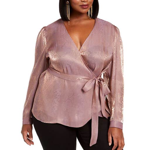 macys.com, INC International Concepts Plus Size Snake-Embossed Faux-Wrap Top