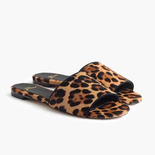 jcrew.com, J.Crew Cora Leopard Print Calf Hair Slide Sandal