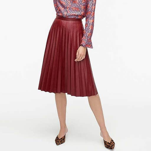 jcrew.com, J.Crew Faux-Leather Pleated Midi Skirt