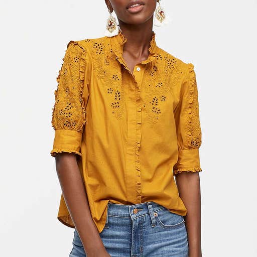 jcrew.com, J.Crew Mockneck Embroidered Blouse
