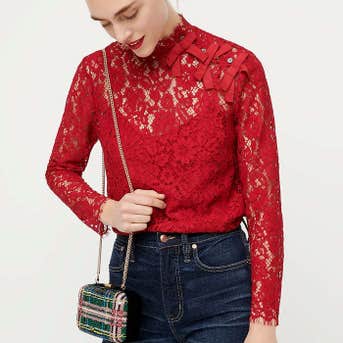 J.Crew Mockneck Top in Floral Lace