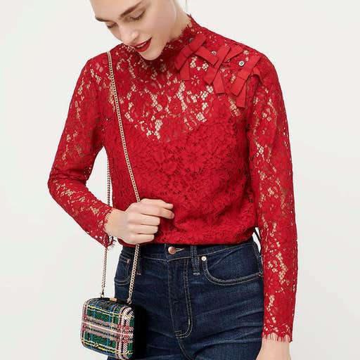 jcrew.com, J.Crew Mockneck Top in Floral Lace