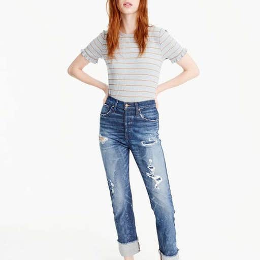 nordstrom.com, J.Crew Ribbed Stripe Tee with Ruffle Sleeves