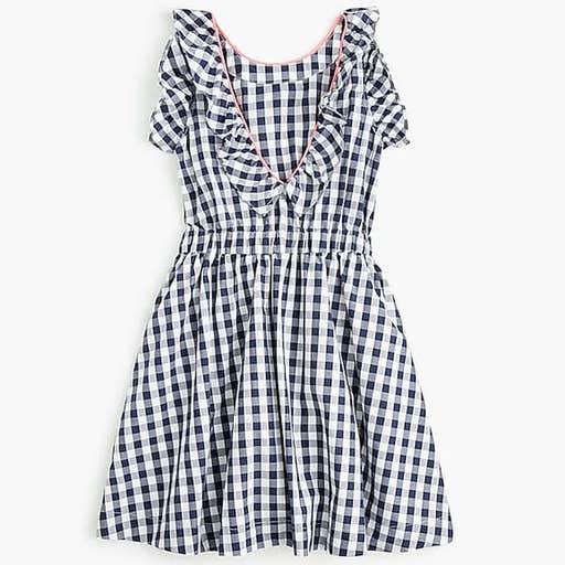jcrew.com, J.Crew Ruffle Dress In Navy Poplin Gingham