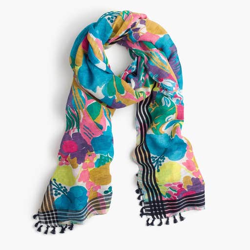 jcrew.com, J.Crew Seaside Floral Scarf With Tassels