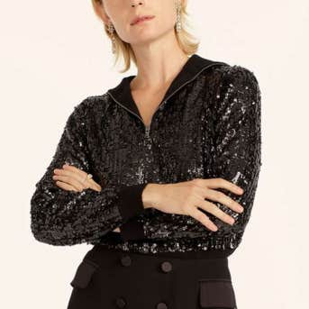 J.Crew Sequin Reversible Zip-Up Turtleneck Sweater