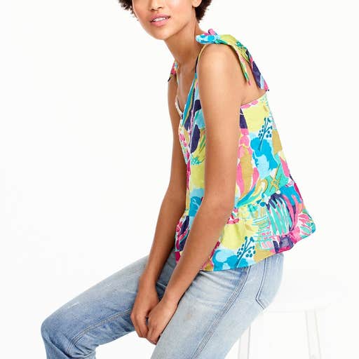 jcrew.com, J.Crew Tie-Shoulder Peplum Top in Seaside Floral