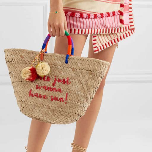 net-a-porter.com, Kayu St Tropez Pompom Embellished Embroidered Woven Straw Tote