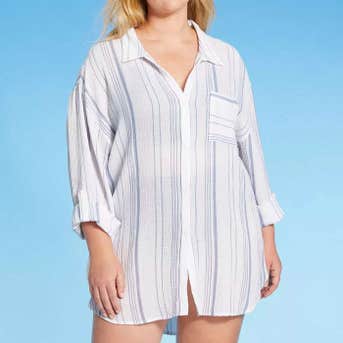 Kona Sol Button-Up Cover Up Shirtdress