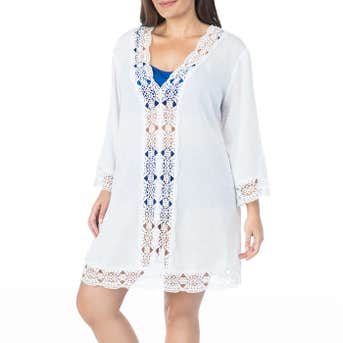 La Blanca Plus Size Crochet-Trim Cover-Up Dress