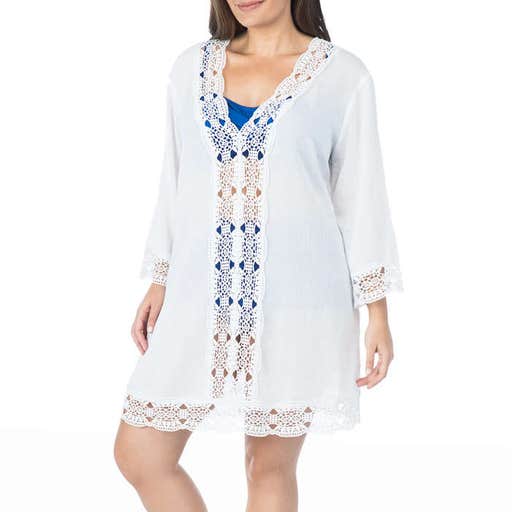neimanmarcus.com, La Blanca Plus Size Crochet-Trim Cover-Up Dress