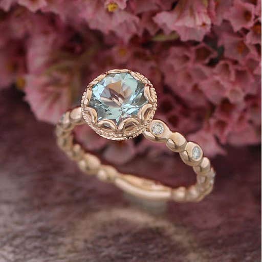 etsy.com, LaMoreDesign Floral Aquamarine Engagement Ring in 14k White Gold