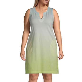 Lands' End Plus Size Cotton Jersey Sleeveless Swim Cover-Up Dress