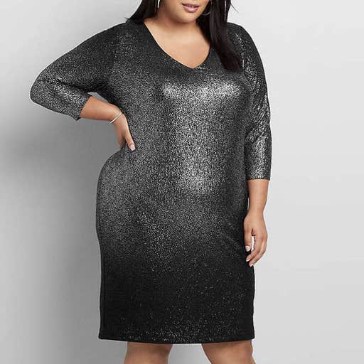 lanebryant.com, Lane Bryant Metallic Foil 3/4-Sleeve Sheath Dress