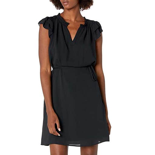 amazon.com, Lark & Ro Relaxed Fit Lightweight Georgette Split Neck Flutter Sleeve Shift Dress
