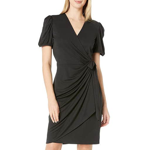 amazon.com, Lark & Ro Standard Gathered Puff Sleeve Wrap Dress