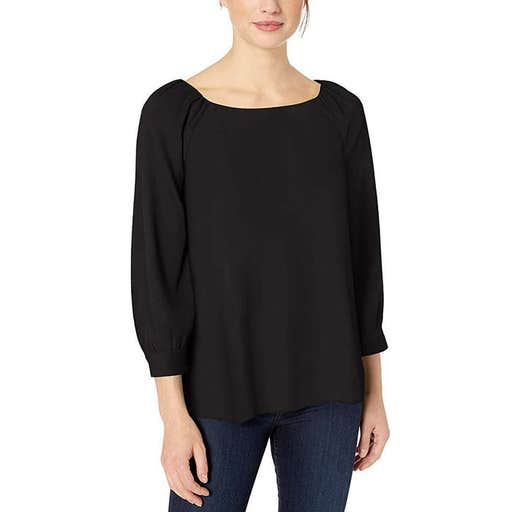 amazon.com, Lark & Ro Three Quarter Sleeve Crew Neck Gathered Blouse