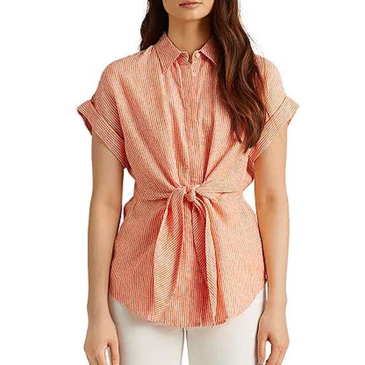 bloomingdales.com, Lauren Ralph Lauren Linen Striped Tie Front Shirt