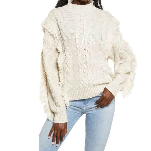 nordstrom.com, Leith Cable Knit Fringe Sweater