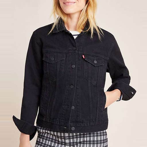 anthropologie.com, Levi's Ex-Boyfriend Denim Trucker Jacket In Forever Black