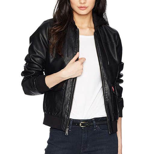 amazon.com, Levi's Two-Pocket Faux Leather Hooded Bomber Jacket