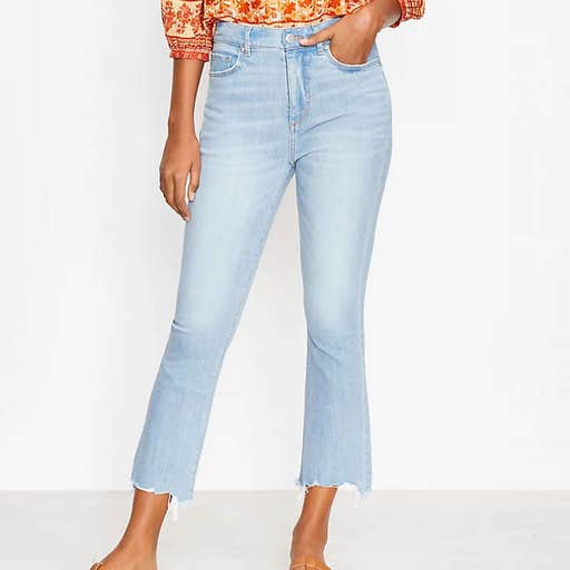 loft.com, Loft Chewed Hem High Rise Kick Crop Jeans