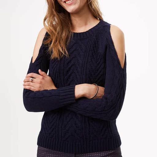 loft.com, Loft Cold Shoulder Cable Sweater