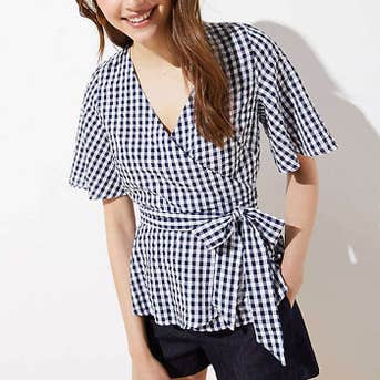 Loft Gingham Wrap Top