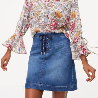 Loft Lace Up Denim Skirt