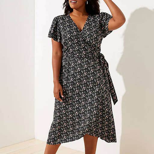loft.com, Loft Plus Vine Flutter Midi Wrap Dress