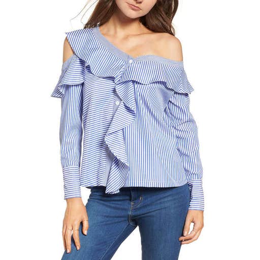 nordstrom.com, Lost + Wander Asymmetrical Open Shoulder Ruffle Top