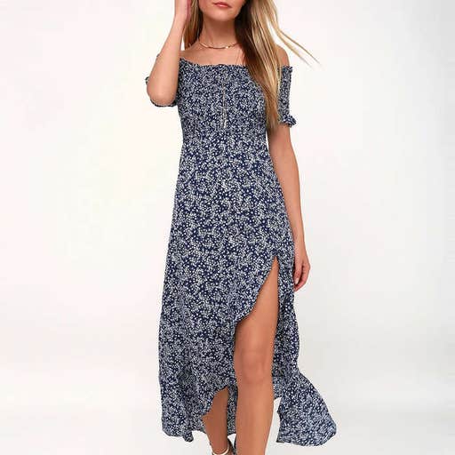 lulus.com, Lulu's Fleur-Tation Floral Print Off-The-Shoulder Midi Dress